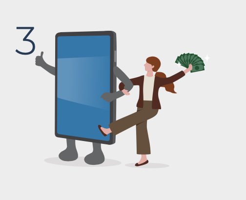 Illustration of woman linking arms with a mobile phone