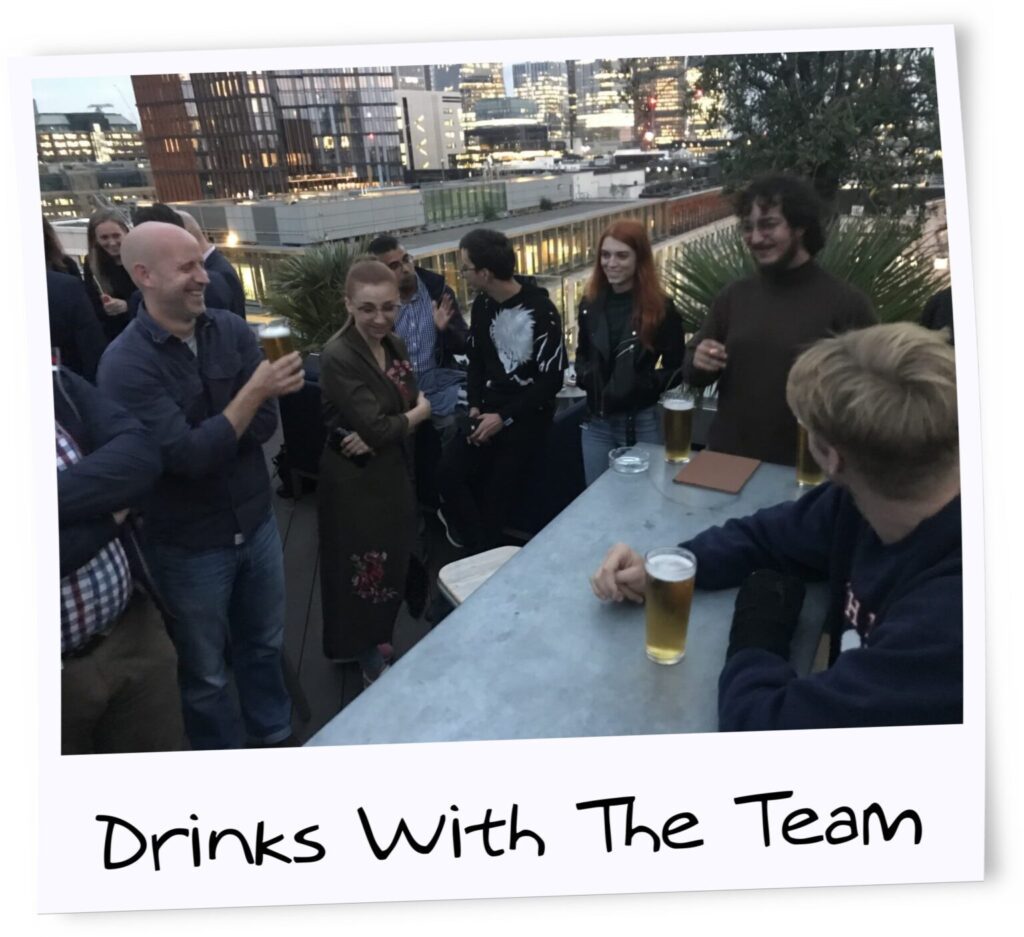 Social drinks with the team on a rooftop