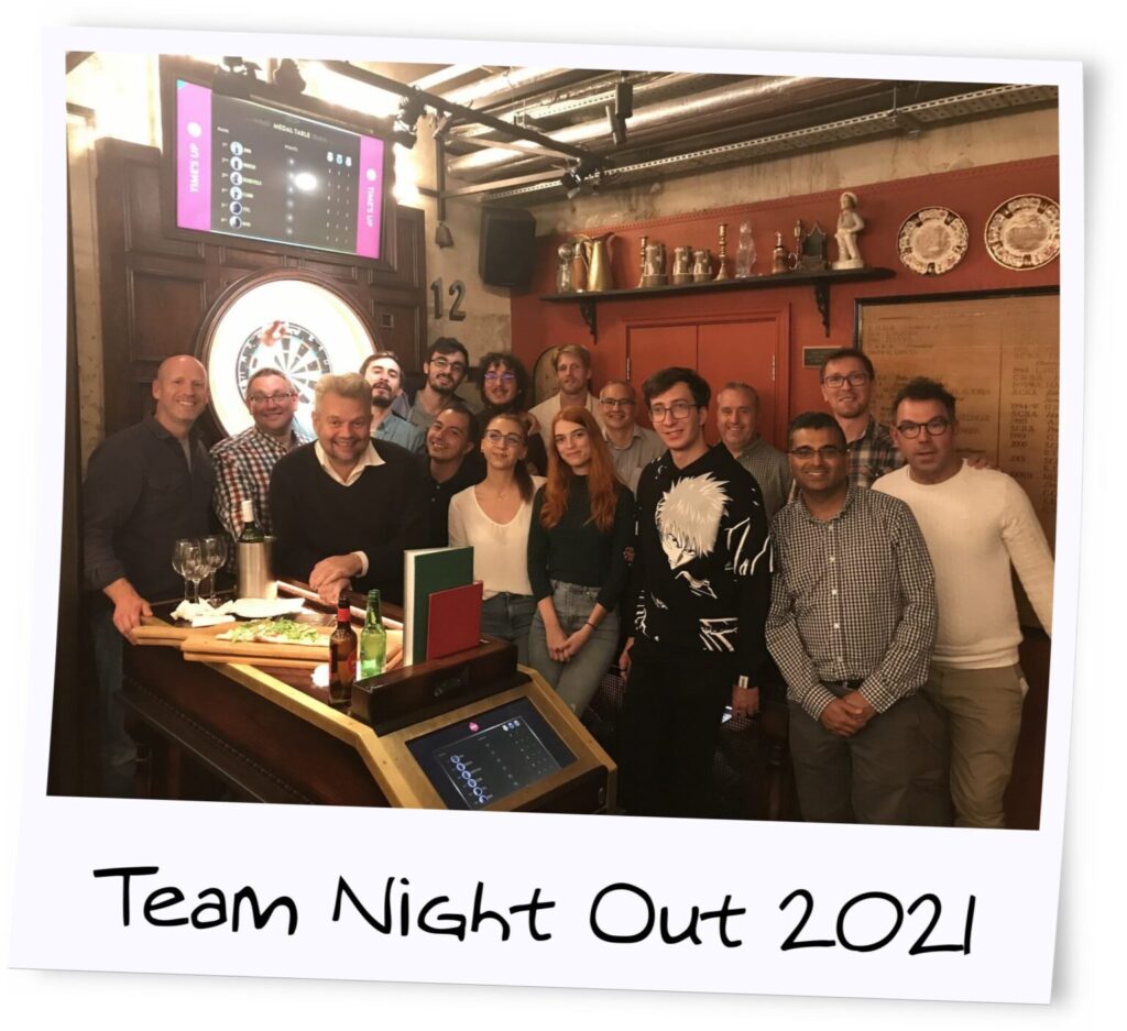 The team on a night out in a pub